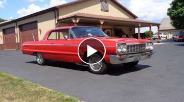 1964 Chevrolet Chevy Impala SS 409 engine 4 Speed in Red & Ride on My Car Story with Lou Costabil...