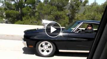 Chevrolet Chevelle with a blown 572 on the road