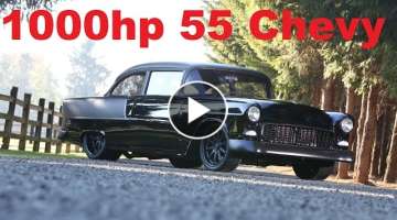 Blacked out 1000hp 1955 Chevy ProTouring build by MetalWorks Classic Auto Restoration. Supercharg...